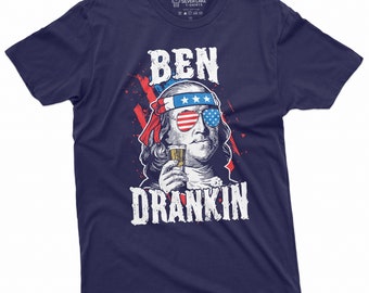 Ben Drankin 4th Of July Tank Top – Benjamin Franklin Funny Graphic, Sleeveless, Cotton Blend (XL, Blue)