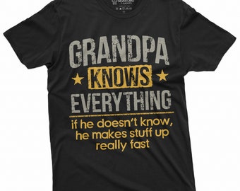 Men&#39;s Grandpa Knows Everything Funny Tee Shirt Father&#39;s day Birthday Gift For Papa Grandfather Humor Tee Shirt