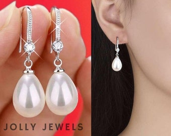 Elegant Pearl Earrings | Wedding Earrings | Bridal Jewelry | Zirconia Earrings | Pearl Drop Earrings