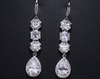 Crystal Drop Earrings | Wedding Earrings | Bridal Jewelry | Zirconia Earrings | Chandelier Wedding Earrings