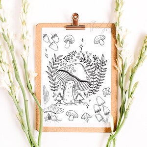 Mushroom Coloring Page/ Coloring/Trippy mushrooms/coloring downloads/PDF/PNG/adult coloring