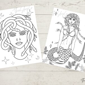Medusa Coloring Pages/ Printable/ Digital Prints/Goddess Medusa/ Coloring art/ PDF downloads/ PNG downloads