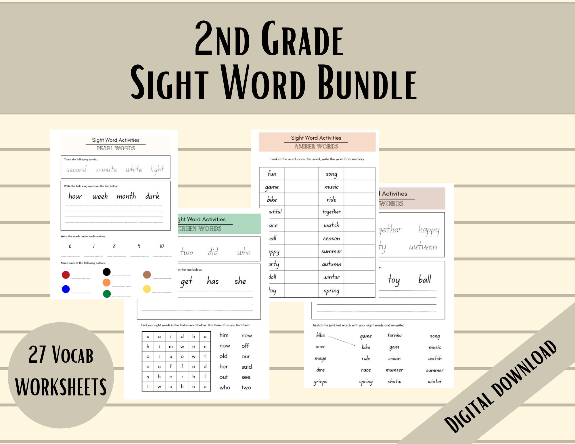 2nd grade sight words worksheets pdf download sight words etsy
