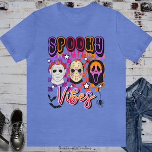 Spooky Vibes Unisex Short Sleeve Tee/Halloween/vibrate colors tees/spooky season/spooky szn/creepy tees/creepy vibes/retro Halloween