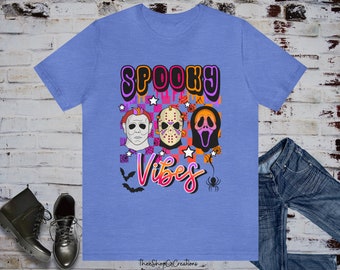 Spooky Vibes Unisex Short Sleeve Tee/Halloween/vibrate colors tees/spooky season/spooky szn/creepy tees/creepy vibes/retro Halloween