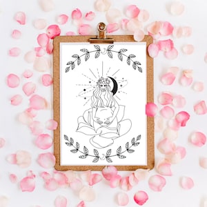 Schwangerschaft Göttin Malseite/Printable/PDF/PNG/digitale Kunst/schöne Frauen Kunst