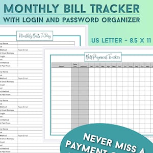 Printable Monthly Bill Tracker and Checklist With Password Organizer - Etsy