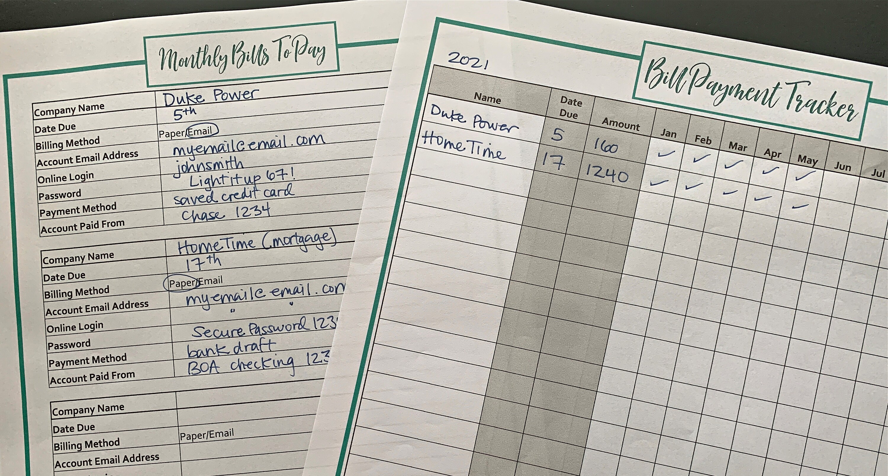 Printable Monthly Bill Tracker and Checklist With Password Organizer - Etsy