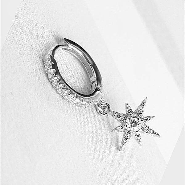 Silver North Star Earring,Zircon Star Earrings,Dangle Mini Star Earring,Hoop Star Earrings,Earring Gift For Wife,Boucles D'oreilles étoiles