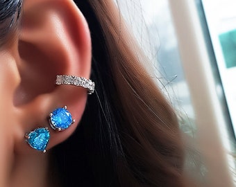 Single Blue Silver Earring,Elegant Blue Zircon Ear Stud for Woman,Special Jewelry Gift for Anniversary,Daily Use ,Special Day Use,Push Back