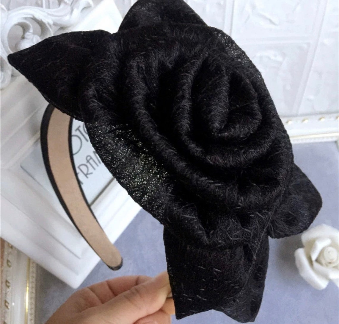 Black Rose Headband Funeral Headband Elegant Black Headband Etsy