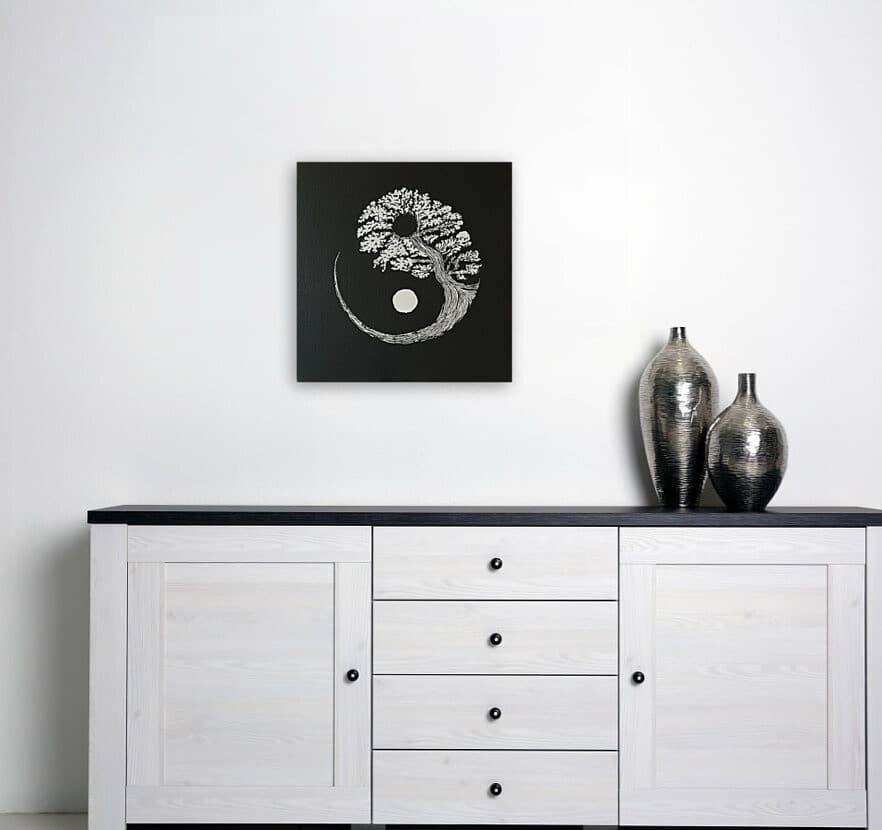 Tableau Toile Acrylique Yin Yang 30x30 Châssis 3D