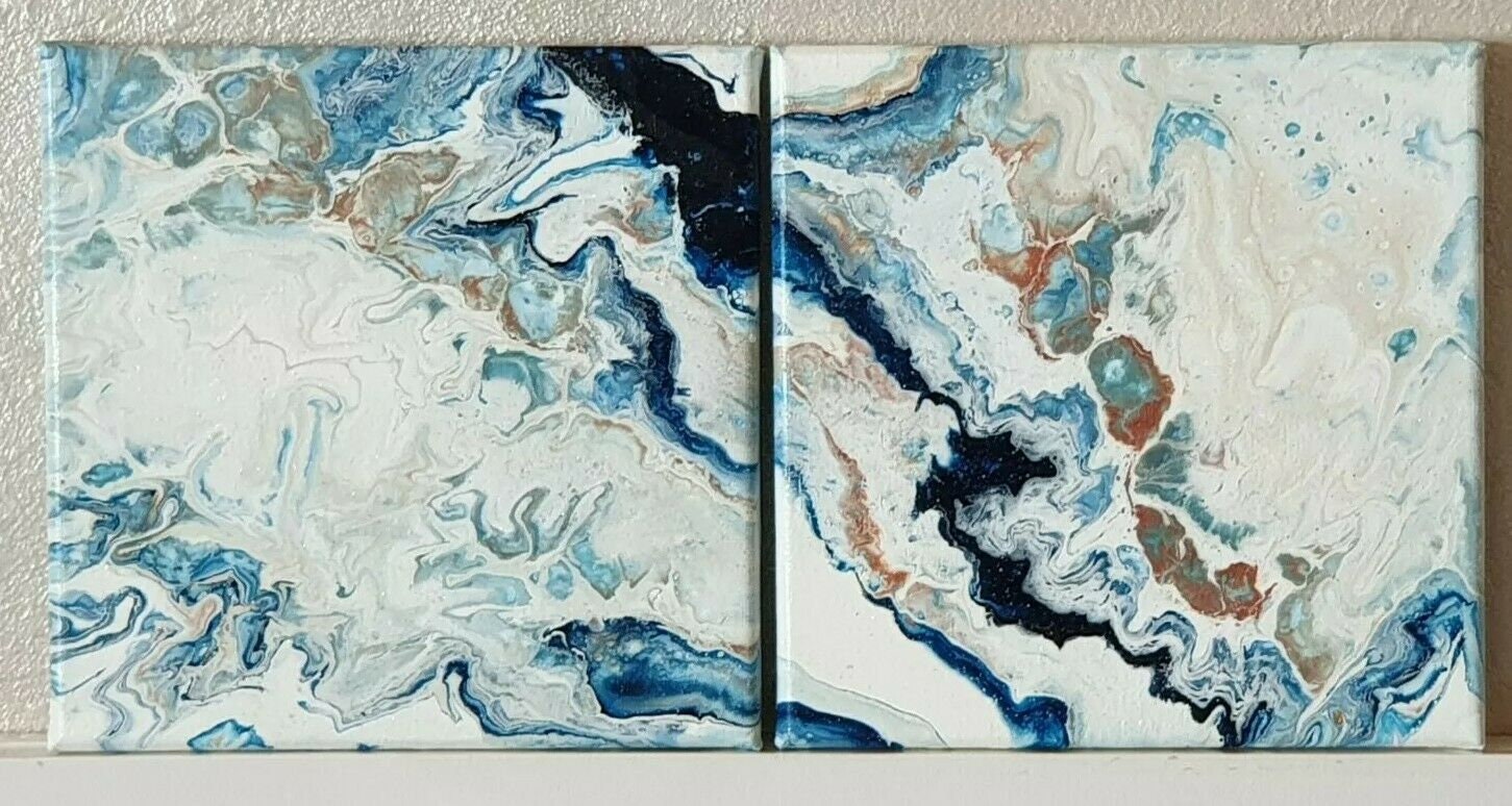 Tableau Peinture Acrylique - Diptyque Tableau Art Abstrait 2 X 20X20