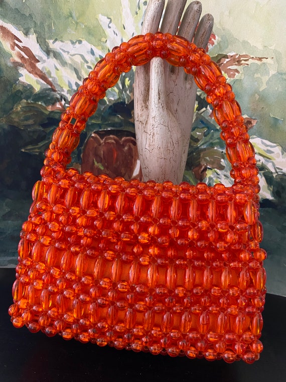 Vintage Orange Plastic Beaded Bag