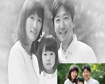 Boceto de retrato personalizado a partir de una foto - Dibujo a lápiz personalizado - Solo archivo de arte digital