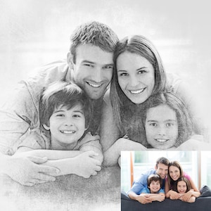 Dibujo a lápiz personalizado, dibujo de retrato a partir de una foto, boceto a lápiz personalizado a partir de una foto, arte personalizado, retrato a lápiz, regalo, descarga digital