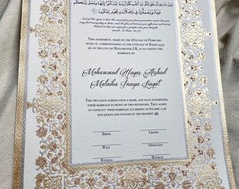 Luxury Nikkah Certificate, Hand Painted ,Premium A4/A3 Islamic Wedding Contract, NikkahNama, Marriage Certificate, Personalised Names,