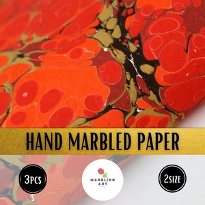 3 pezzi di carta marmorizzata a mano, carta marmorizzata Art Ebru, carta decorativa con motivo rosso per scrapbooking, rilegatura di libri, restauro, 13x20", 20"x26"
