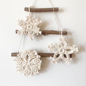 Patrones PDF Macrame Snowflake Ornaments - Set de 3 - Descarga Digital / Adornos Navideños / Tutoriales PDF / Patrones Macrame Christmas