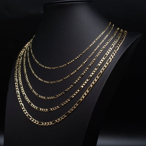 14K Yellow Gold  SOLID Figaro Chain Necklace, 2.4mm, 5mm 16" - 28" Inch, 14k HEAVY Thick Link Chain, Real 14K SOLID Gold Chain, Men Women
