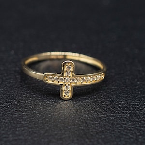 10k Real Solid Yellow Gold Cross Ring, 10k Solid Gold Women Ring, Cross Gemstone Gold Ring for Women, Gift, Gold Ring, Minimalist ring