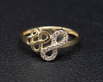 14k Real Solid Yellow Gold  Infinity Ring, 14k Solid Gold Women Dainty Ring, Infinity Symbol Gemstone Gold Ring for Women, Gift