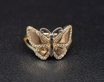 14k Real Solid Yellow Gold Butterfly Ring, 14k Solid Gold Women Dainty Ring, Butter Symbol Gemstone Gold Ring for Women, Gift, Gold Ring