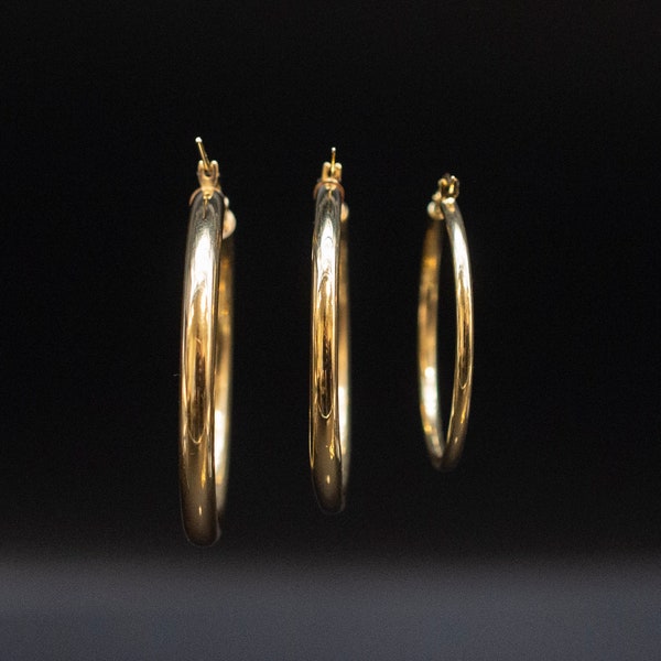 Echte 10k geel gouden hoepel oorbellen 2 mm, 3 mm, 4 mm dikte, 15 mm-70 mm gouden hoepel oorbellen