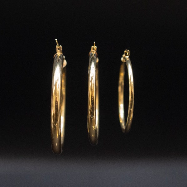 Real 10k Yellow Gold Hoop Earrings 2mm, 3mm, 4mm  Thickness, 15mm-70mm Gold Hoop Earrings