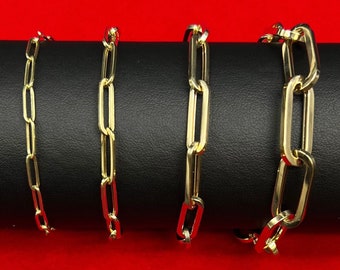Real 14k Gold Paperclip Chain Bracelet 3MM - 9MM, 14k Yellow Gold Women Bracelet,Fancy Gold Bracelet,14k Gold Paperclips Bracelet