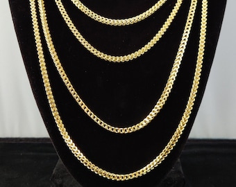 Collar de cadena Franco de oro semimacizo real de 10 quilates, 16"-26" pulgadas, 3 mm Cadena Franco de oro amarillo real de 10 quilates, cadena de oro de 10 quilates, cadena Franco