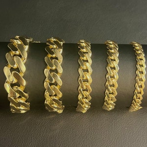 14k Yellow Gold Miami Cuban Chain Bracelet Zirconia Box Lock, 7mm - 15mm Real 14K Yellow Gold,,14k Gold Bracelet, 14k gold Miami cuban