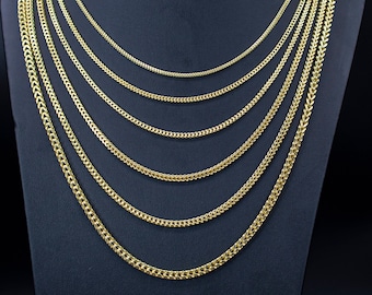 Collar y pulseras de cadena Franco de oro semimacizo real de 10 quilates, 1,8 mm - 4 mm Cadena Franco de oro amarillo real de 10 quilates, cadena Franco de oro de 10 quilates