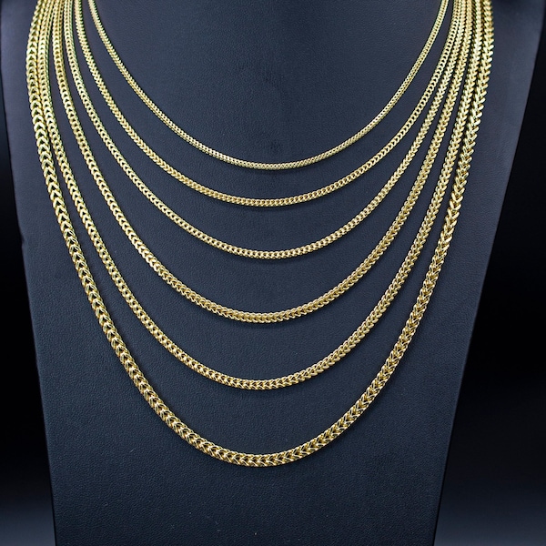 10K Real Semi Solid Gold Franco Chain Necklace and Bracelets, 1.8mm - 4mm Real 10K Yellow Gold Franco Chain,10k Gold Franco Chain