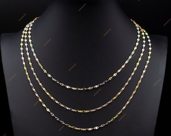 14K Solid Gold Twisted Mirror Chain Necklace, Tricolor Gold Necklace, Diamond Cut Mirror Chain, Women’s Dainty Gold Jewelry