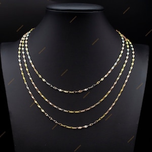 14K Solid Gold Mirror Chain,14k Solid gold 2.5mm Tricolor Twisted Mirror Chain, 14k Gold tricolor women necklace,Twisted Mirror Chain
