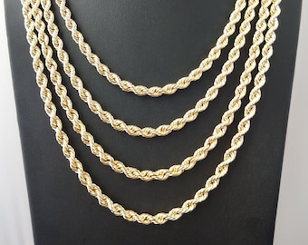 10K Gold Rope Chain Necklace 6mm, Real Gold Rope Chain for Men Women, Yellow Gold Rope Necklace, Heavy Gold Chain