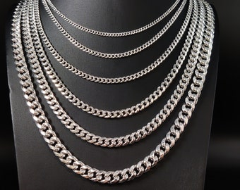 10k Real White Gold Miami Cuban Link Chain Necklace,3mm-9.4mm 10K White Gold, Man Gold Chain,Ladies Gold Chain, White Miami Cuban