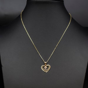 14k Real Gold Heart Rose Necklace,14K Real SOLID Gold Heart Charm, 14k Real Gold 1.3mm Cable  Chain Necklace, Gold Heart Pendant