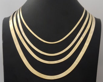 10k Solid Gold Herringbone Chain Necklace, Ladies Flat Chain Necklace, Herringbone Real Gold Chain,  Herringbone Necklace,10k gold chain