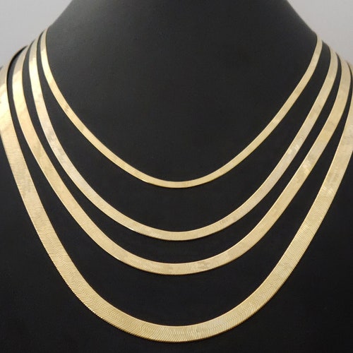 10k Solid Gold Herringbone Chain Real Gold Herringbone Chain Etsy Canada