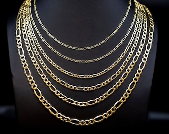 10K Yellow Gold Figaro Chain Necklace,2mm - 6.6mm 16" - 28" Inch, 10k Thick Link Chain, Real 10k Gold Chain, Gold Figaro Chain, Men Women