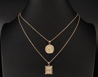 Collier initial en or massif 10 carats, avec chaîne torsadée en or massif 10 carats de 1,3 mm, pendentif initiales, cadeau avec pendentif initiale