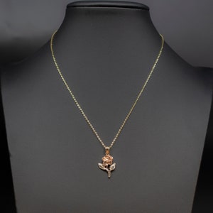 14k Real Gold Rose Necklace,14K Real SOLID Gold Rose Charm, 14k Real Gold 1.3mm Cable  Chain Necklace, Gold Rose Pendant