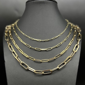 14K Yellow Gold Paperclip Chain Necklace, 14K Real Gold Paperclips Necklace 3mm-9mm, Fancy Women Necklace, Real 14k Yellow Gold