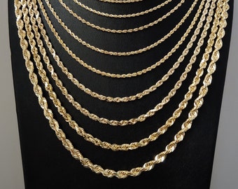 Collana In Oro Italiano Autentico Con Catena A Corda In Oro Giallo 14k Completamente Massiccio, Taglio Diamante, 16"-30" Pollici, 1 MM-12 MM - Italia - Foto 13