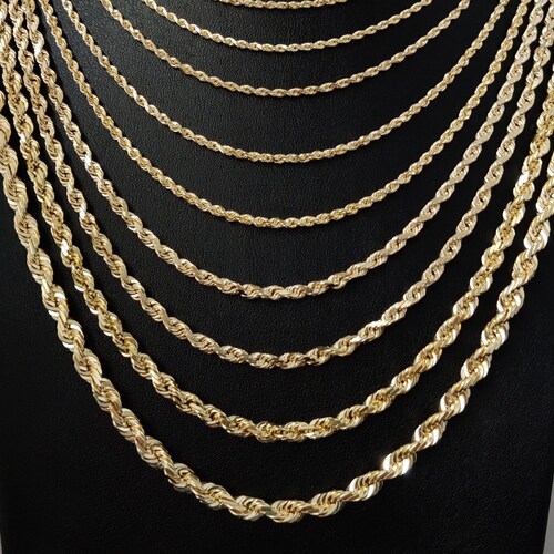 10K Real Yellow Gold Rope Chain solid 