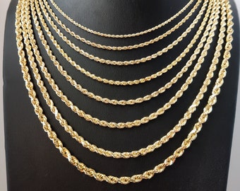 Cadena de oro macizo de 14 quilates, collar de oro macizo de 2 mm a 5 mm (16-26 pulgadas), cadena pesada de oro macizo de 14 quilates, cadena de oro macizo de 14 quilates, para hombre y mujer.
