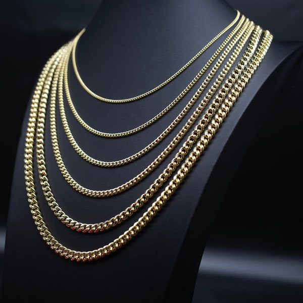 10K Real Gold Miami Cuban Link Chain Necklace and Bracelet,10k Gold Miami Cuban 2mm - 6.8mm, 10K Gold Chain, Real Gold Men and Women Chain