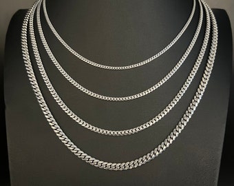 10k Real SOLID WHITE Gold Miami Cuban Link Chain Necklace, 10K 2.6MM-5MM WHITE Gold, Man Gold Chain, Ladies Gold Chain, Heavy 10k Gold Chain